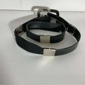 Suzi Roher Canada Black Leather Belt w/Silver Rectangle Hardware w/Silver Buckle Suzi Roher Medium Stretch Belts for Women for sale | eBay main image 3